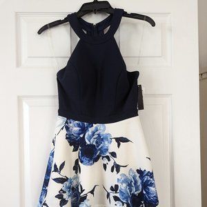 Halter Floral dress ivory and navy